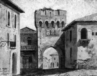 Porta delle mura di Sant’Ambrogio. Disegno a matita e inchiostro recante la scritta: “Santo Ambrogio in Piemonte”, conservato nel Museo Viviant Denon