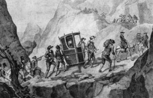 Salita del Pontefice Pio VI al Moncenisio il 30 aprile 1799. Incisione di P. Bonato su disegno di G. Beys